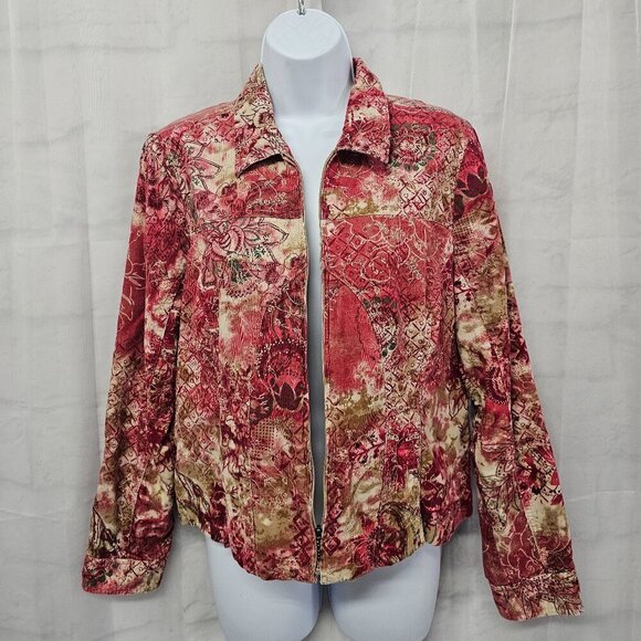 Christopher & Banks Pink Boho Corduroy Jacket Floral Embroidered Lightweight M - Picture 4 of 15